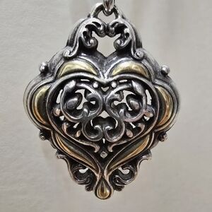 Vintage Style Silver and Gold Heart Pendant